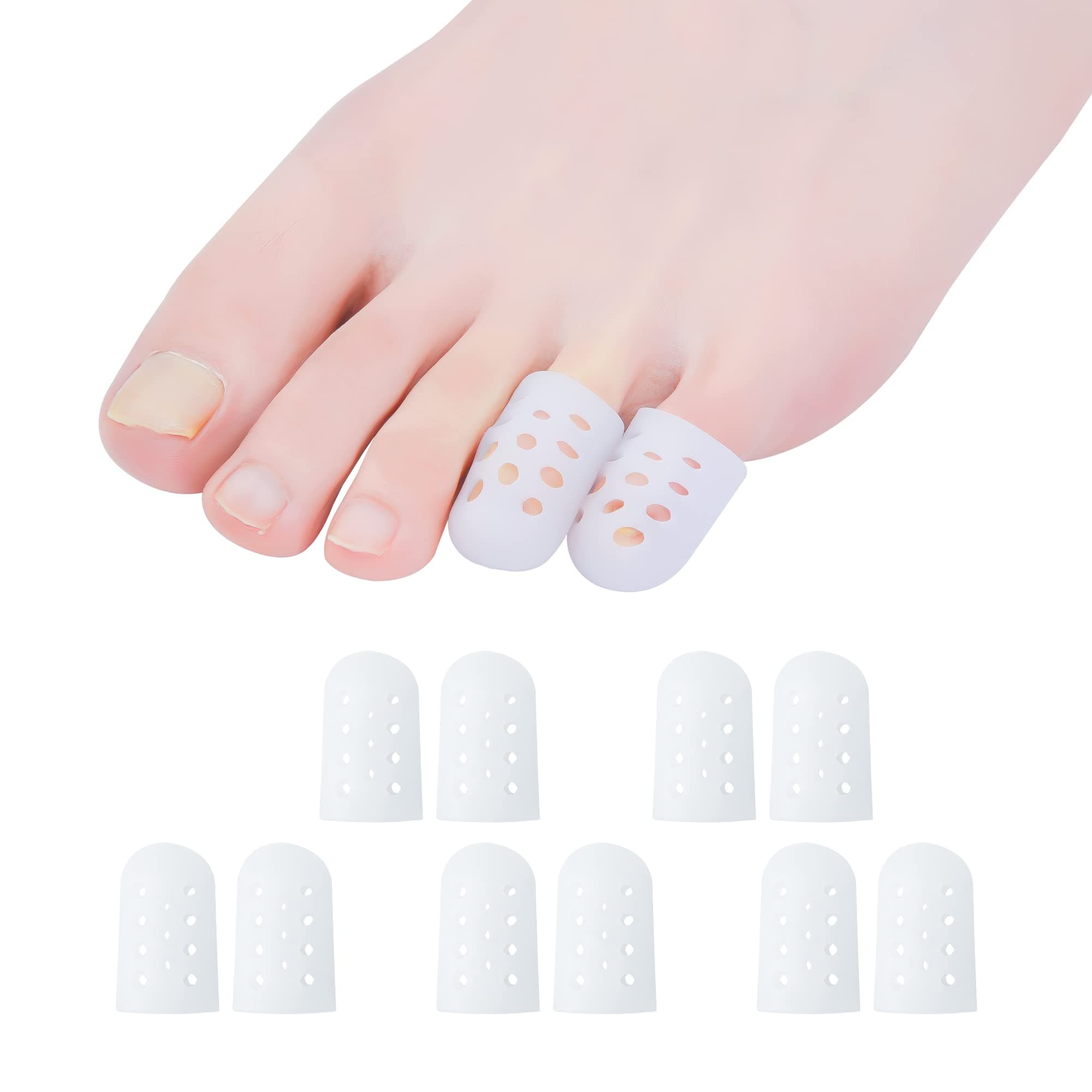 Pinky Toe Caps, Breathable Toe Protector Cover Sleeves 10 Pcs with Holes for Small toes