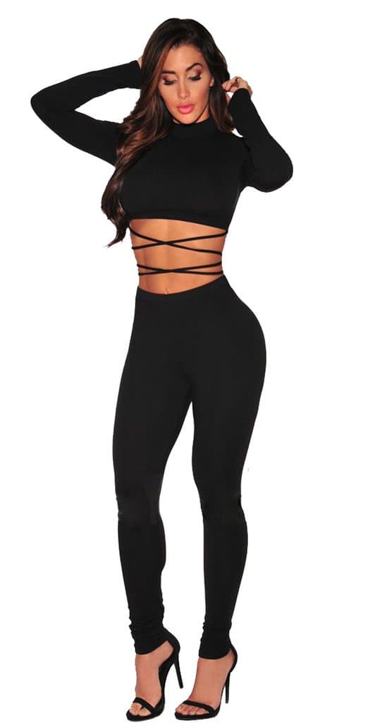 Women's Sexy Tops and Long Pants 2 Pieces Set Bandage Clubwear Jumpsuits Rompers