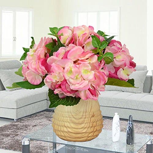 USDFJN Artificial Hydrangeas Silk Flower Fake Decoration Vase Pink