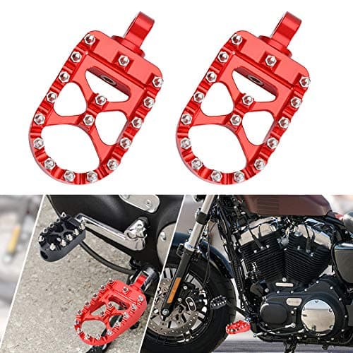 Goldfire Motorcycle Footpegs, 1 Pair Red CNC Wide Foot Pegs 360° Roating MX Chopper Bobber Style Fits for HD Dyna Sportster Fatboy Iron 883 (Red)