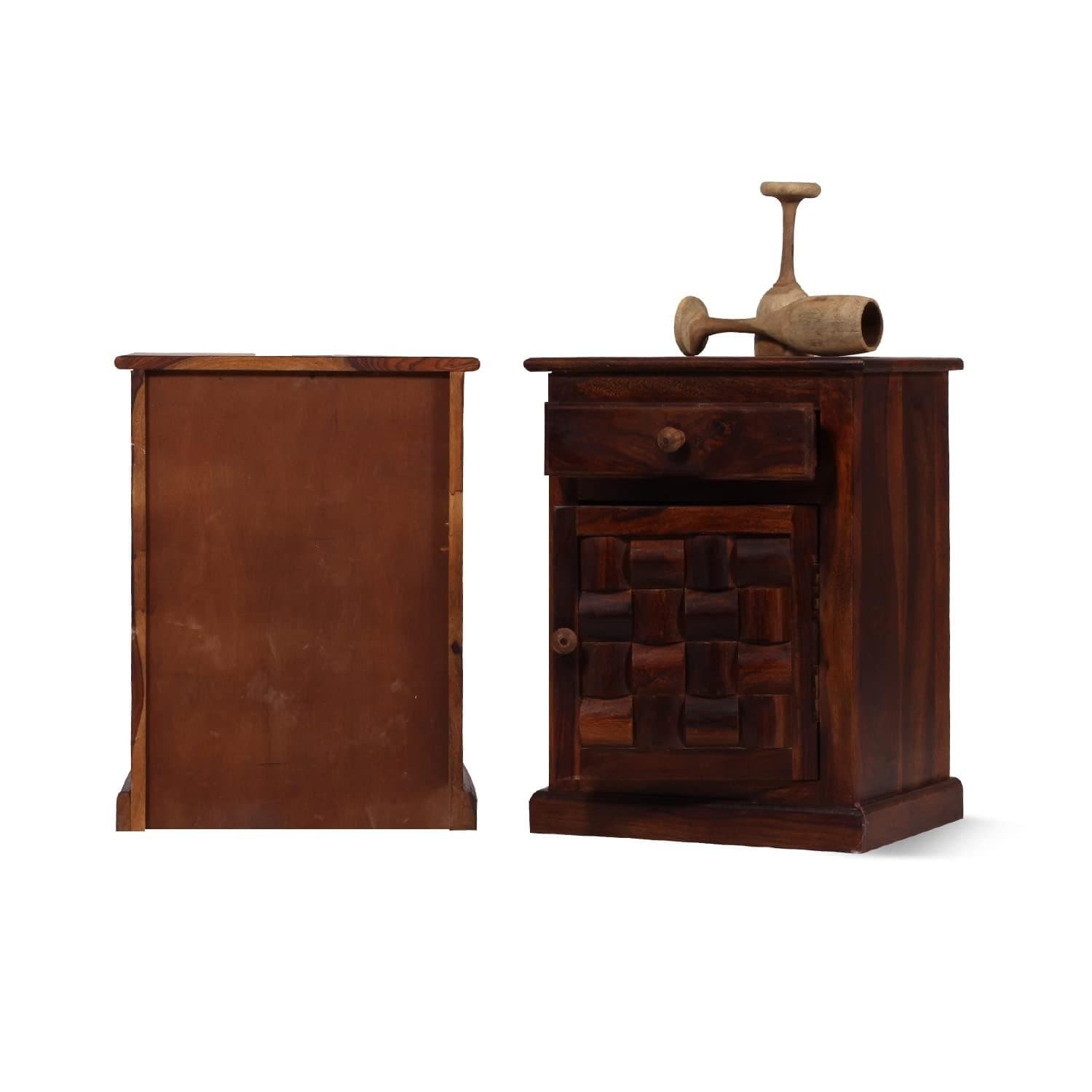 DNP FURNITURE Sheesham Wood Bedside Table with Single Drawer and Cabinet | Wooden Night Stand for Bedroom Living Room | (Honey Brown Finish)