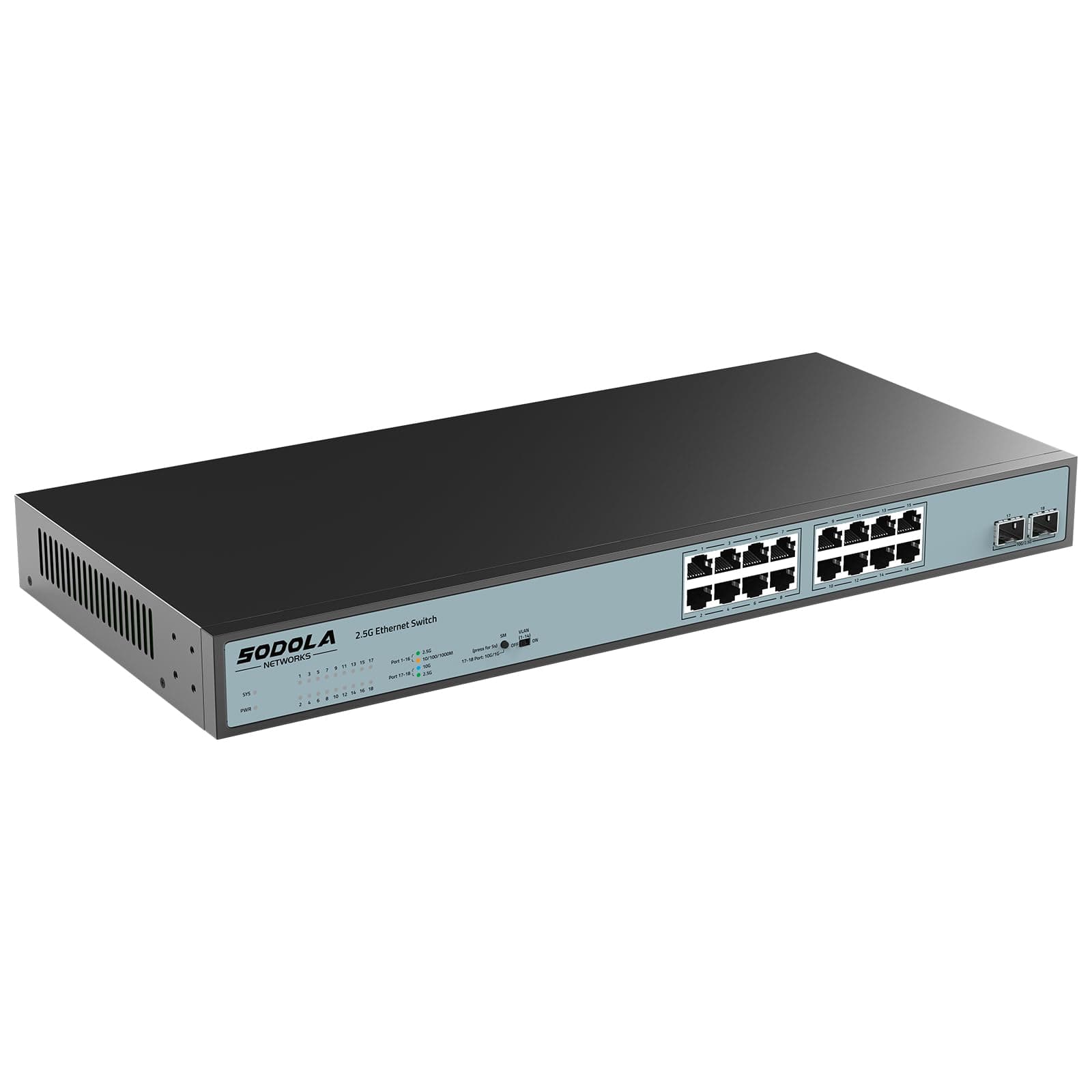 SODOLA 16 Port 2.5G Easy Web Managed Switch,16x 2.5G Base-T Ports, 2 x 10G SFP+, Link Aggregation/QoS/VLAN/IGMP,1U Mounted 2.5Gb Network Switch