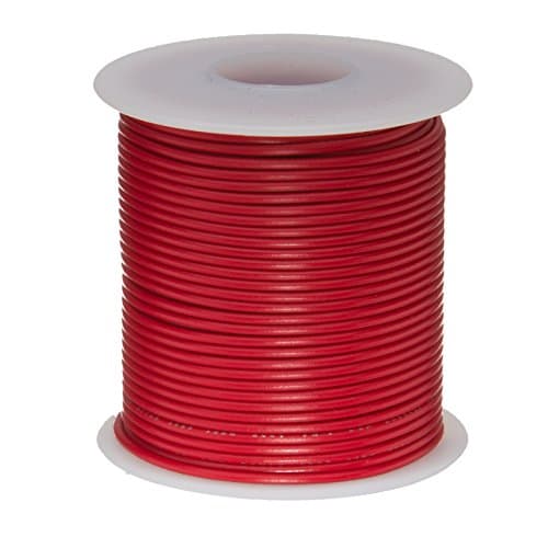 Remington Industries 22PTFESTRRED100 22 AWG Gauge Stranded Hook Up Wire, 100 feet Length, Red, 0.0253" Diameter, PTFE, 600 Volts