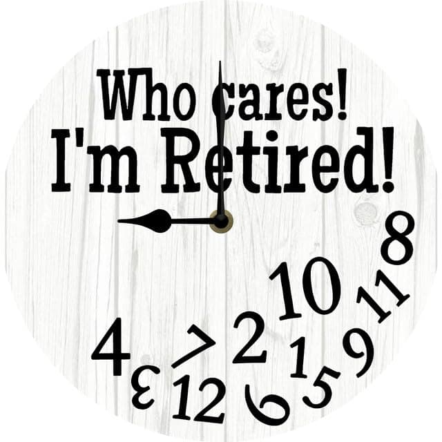 SRongmao Who Cares I'm Retired Wall Clock Retirement Gift Retirement Wall Clock Wall Battery Operated Round Wood Silent Wall Clocks Office Wall Hanging Bedroom Wall Decor 10inch