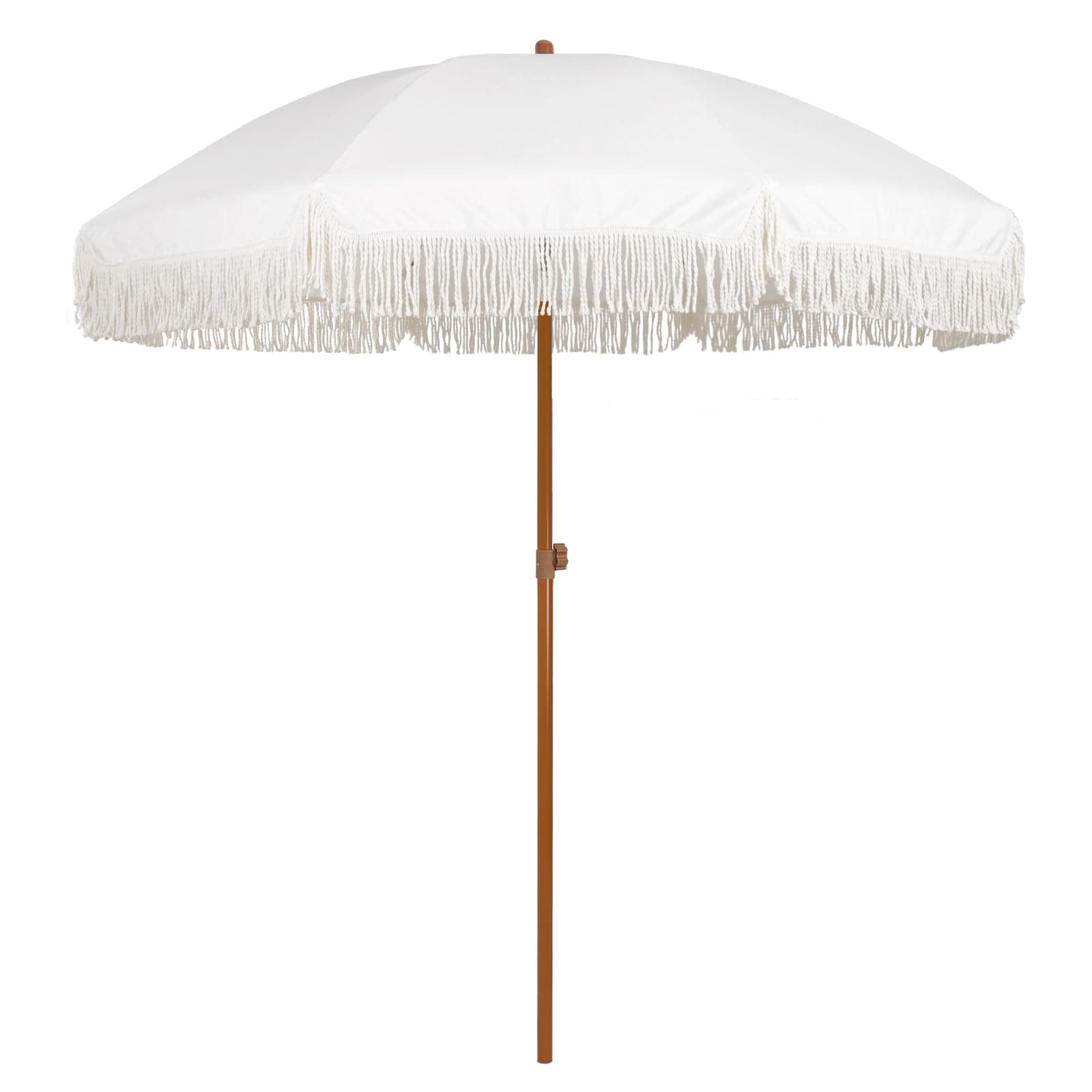 7ft Patio Umbrella with Fringe Outdoor Tassel Umbrella UPF50+ Premium Steel Pole and Ribs Push Button Tilt, Cream White