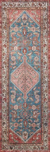 Loloi Layla Collection LAY-10 Marine/Clay 2'-6" x 9'-6" .13" Thick Runner Rug, Soft, Durable, Vintage Inspired, Distressed, Low Pile, Non-Shedding, Easy Clean, Printed, Living Room Rug