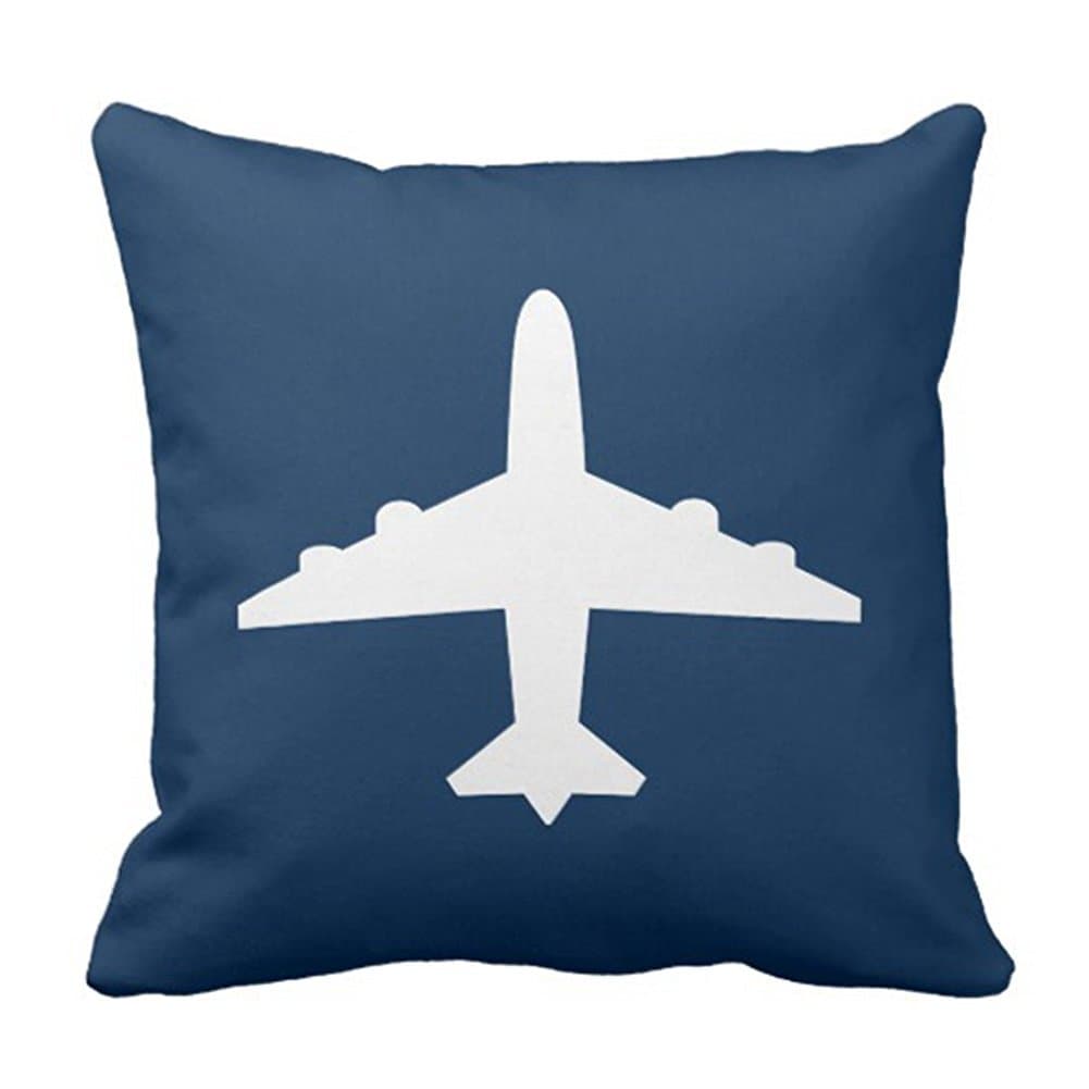 SPXUBZ Custom Airplane Nursery Blue and White Pillow Cover Decorative Home Decor Nice Gift Square Indoor/Outdoor Pillowcase Size: 18x18 Inch(Two Sides)