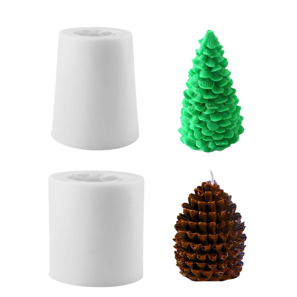 Gukasxi 3D Christmas Tree Candle Mold, 2 Pcs Silicone Candle Mold Baking Molds Soap Molds for Homemade DIY Xmas Cake Fondant Chocolate Candy Decorating Soap Candle Making Supplies