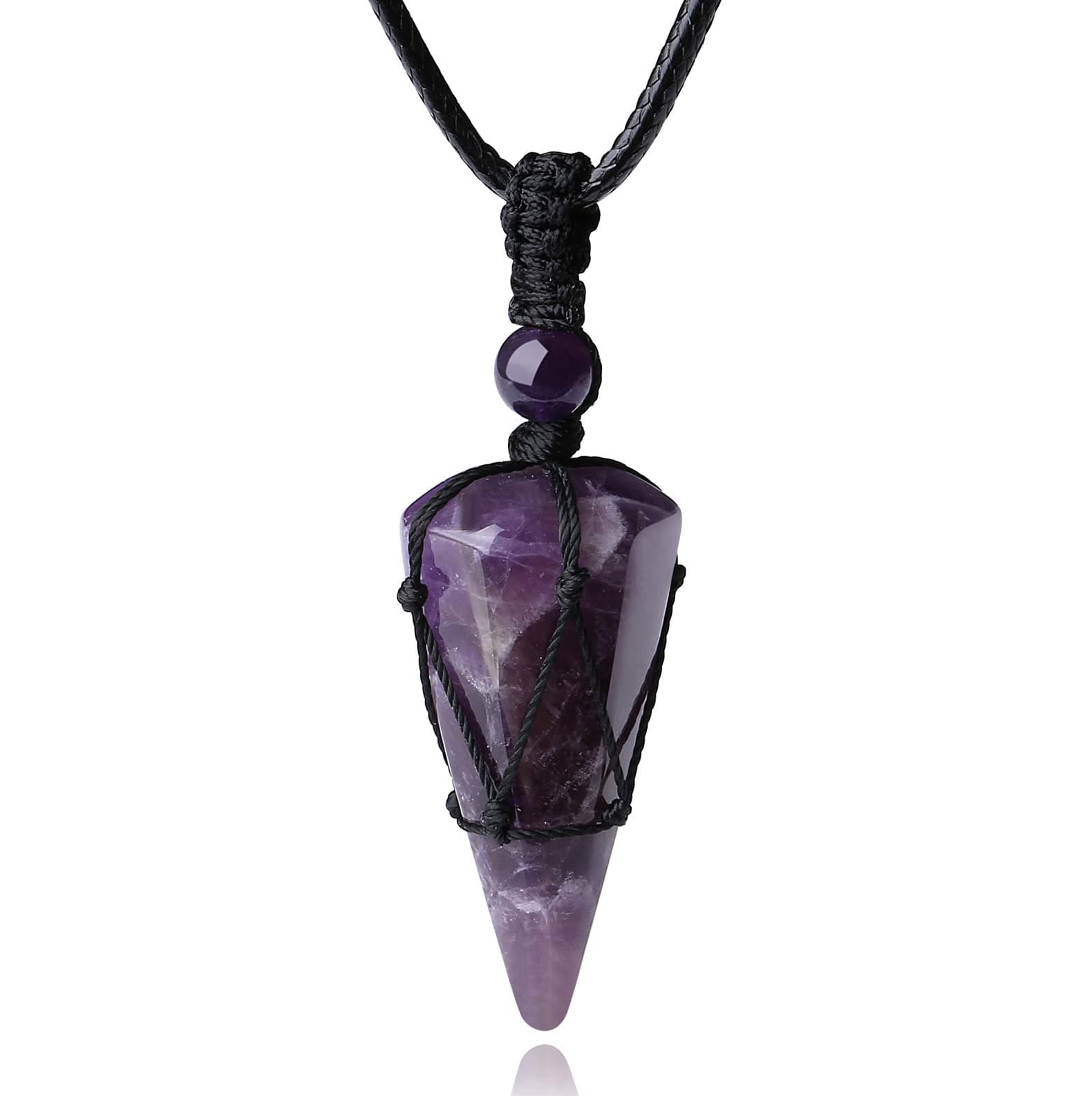 XIANNVXI Healing Crystal Stone Pointed Necklace Adjustable Black Rope Natural Gemstone Pendant Necklaces Jewelry for Men Women