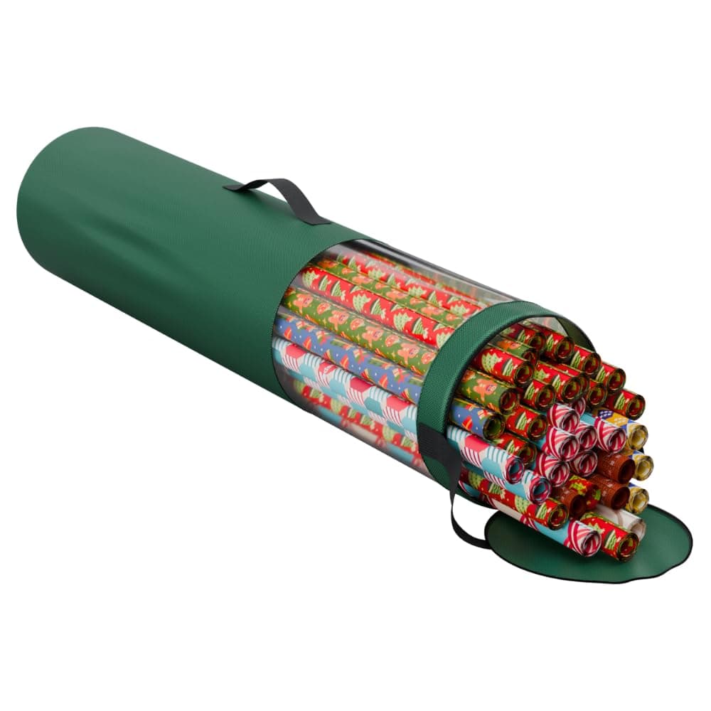 ProPik Gift Wrapping Paper Storage Organizer Bag, Store Up To 24 Rolls 40 Inch, Heavy Duty Polyester plus PVC Clear Bag with Handles and Zippered Top for Gift Wrap and Ribbons (Green)
