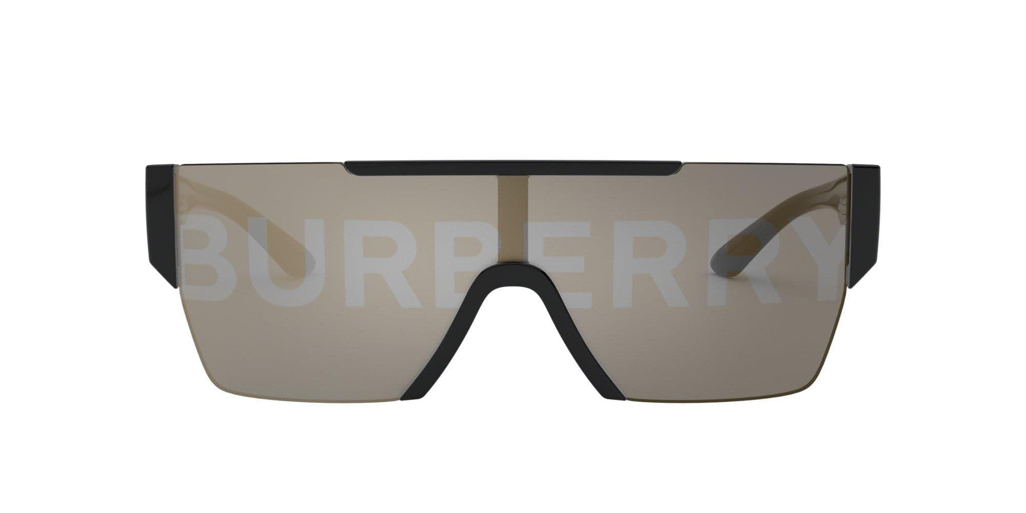 BURBERRY BE 4291 3001/G Black Plastic Rectangle Sunglasses Gold Mirror Lens, Black, 38-138-140