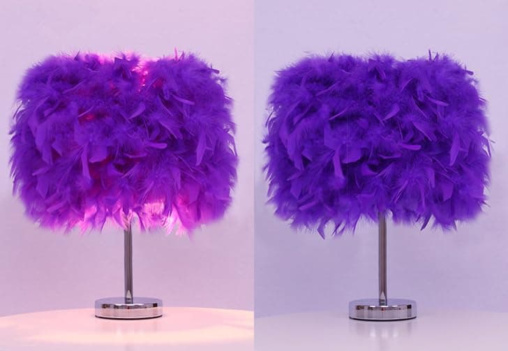 LENSION Feather Shade Table Lamp Metal Vintage Elegant Bedside Desk Night Light Decor (Purple)