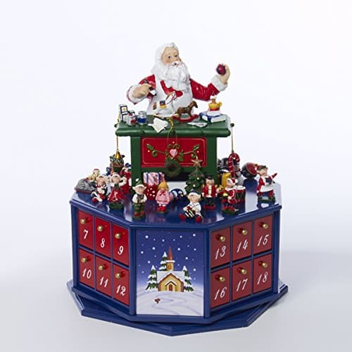 KSA 12" Wooden Santa Workshop Wind-Up Musical Advent Calendar with Accessories