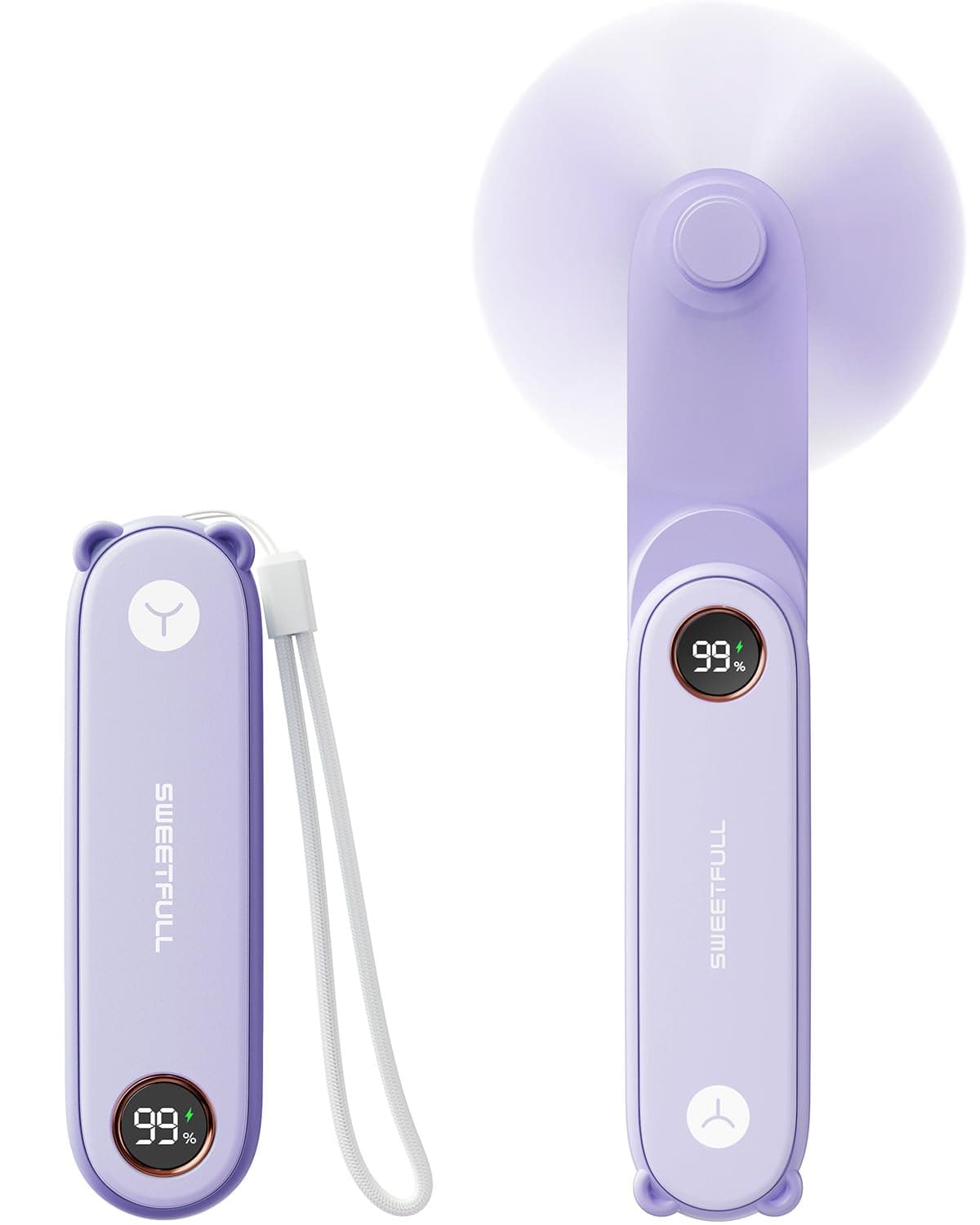 SWEETFULL Portable Handheld Mini Fan with LED Display, 3-in-1 Personal Foldable USB Rechargeable Hand Held Fan & Flashlight for Travel, Lash Eyelash, Cute Small Pocket for Women, Girls