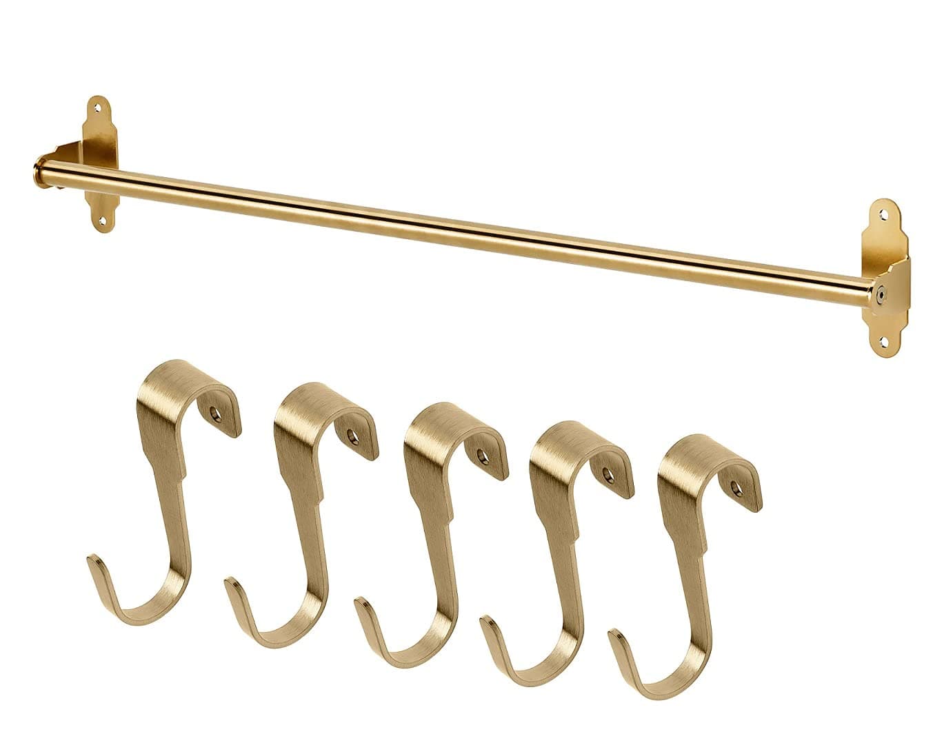Ikea Rail, Polished / Brass-Colour 60 cm (23 ½ "), & 5 Pcs Hooks 7 cm (2 ¾ ")