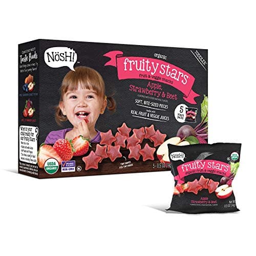 Nosh Fruity Stars Organic Fruit & Veggie Chews Toddler Snack, 5 Snack Packs, Apple, Strawberry & Beet