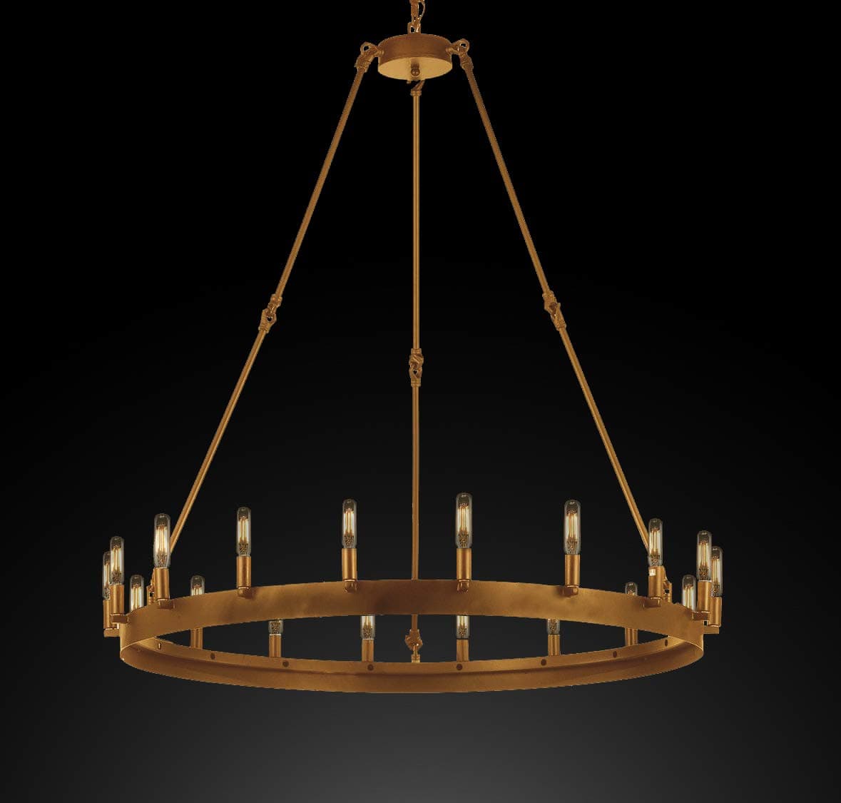 Wrought Iron Vintage Barn Metal Castile One Tier Chandelier Chandeliers Industrial Loft Rustic Lighting W 38” H 40”