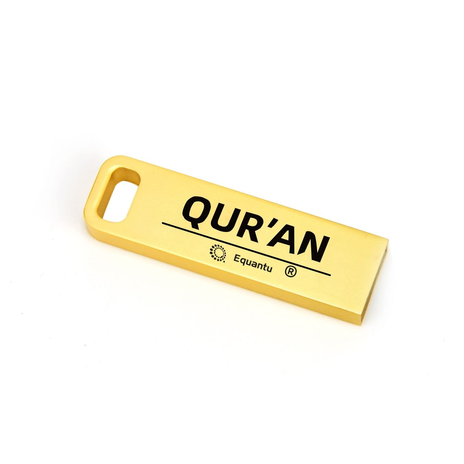 EQUANTU Quran USB Flash Drive - Portable 32GB Thumb Flash Drive, Quran in MP3 Format, 27 Famous Readers, Appliable for Cars, Laptops, Quran Speaker, and Other USB Compatible Devices (Gold)