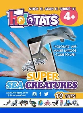 Holo Tats Super Sea Creatures - Holographic Augmented Reality Temporary Tattoos for Kids. Great for Kids Parties (Pack of 10)