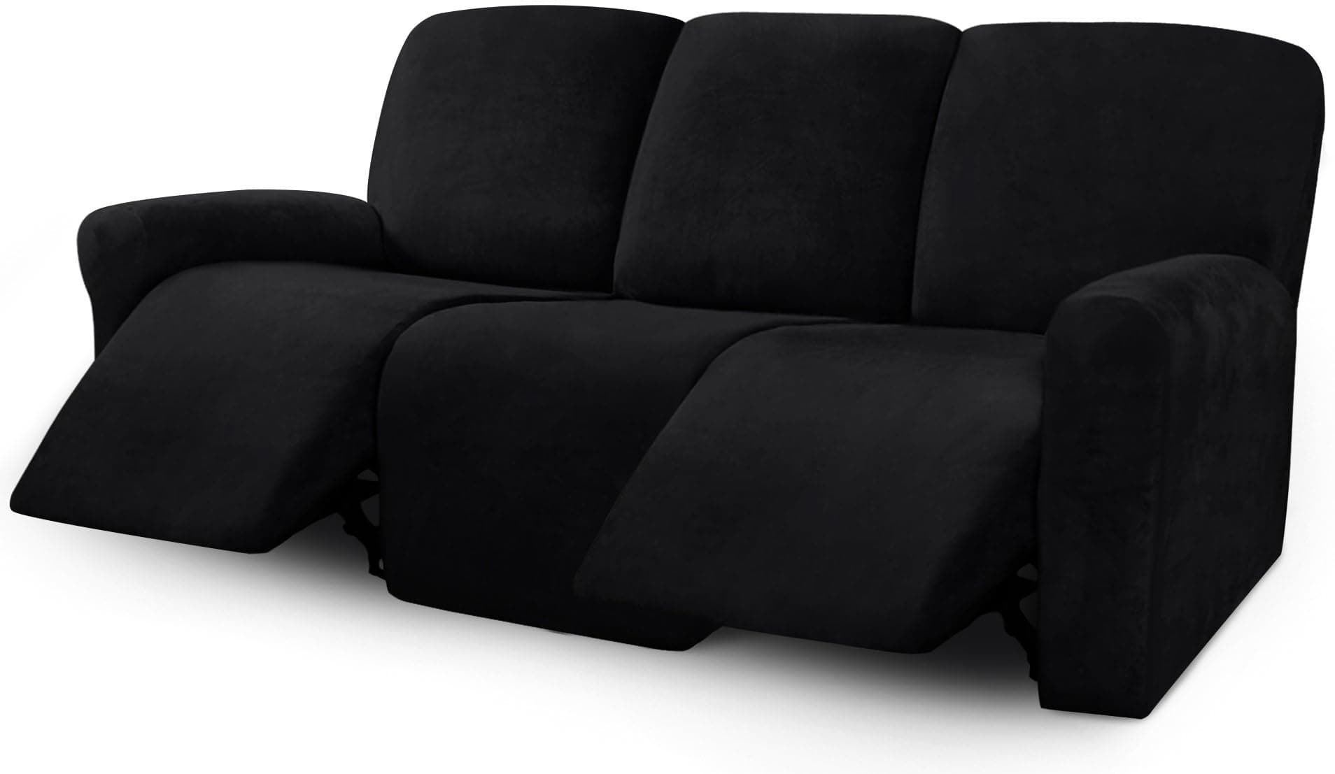 ULTICOR Velvet 8-Pieces Recliner Sofa Covers Stretch Reclining Couch Covers for 3 Cushion Reclining Sofa Slipcovers Furniture Covers Thick Soft Washable (3 Seater Recliner Cover, Black)