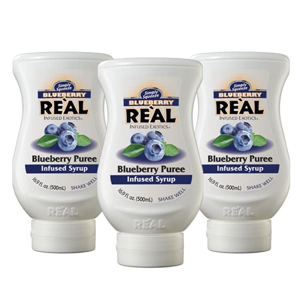 Blueberry Reàl Infused Exotics, Blueberry Puree Infused Syrup, 16.9 FL OZ Squeezable Bottle (Pack of 3)