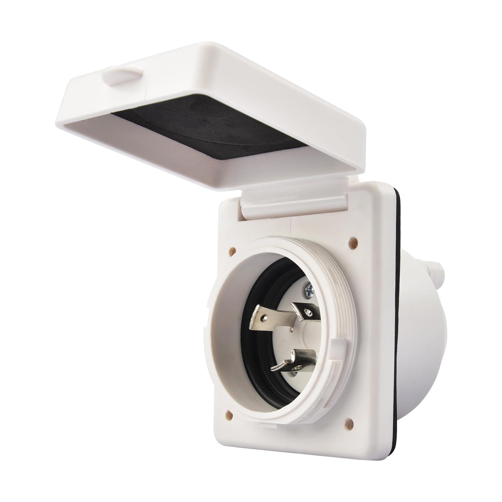 RVGUARD RV Power Inlet 30 Amp, 30 Amp Shore Power Inlet with Twist Lock, NEMA L5-30P RV Plug with Copper Pins and Stainless Steel Screws, White