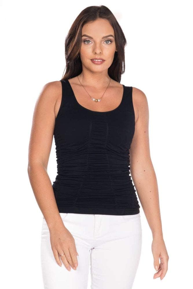 Last TangoWomen's Long Double Scoop Versatile Tank, Less More Ruched Effect