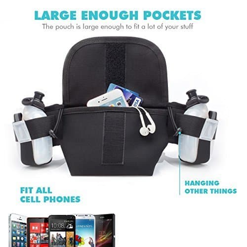 Raytix Hydration Running Belt Adjustable Buckle Fits All Waists with 2 BPA Free Water Bottles + Reflector