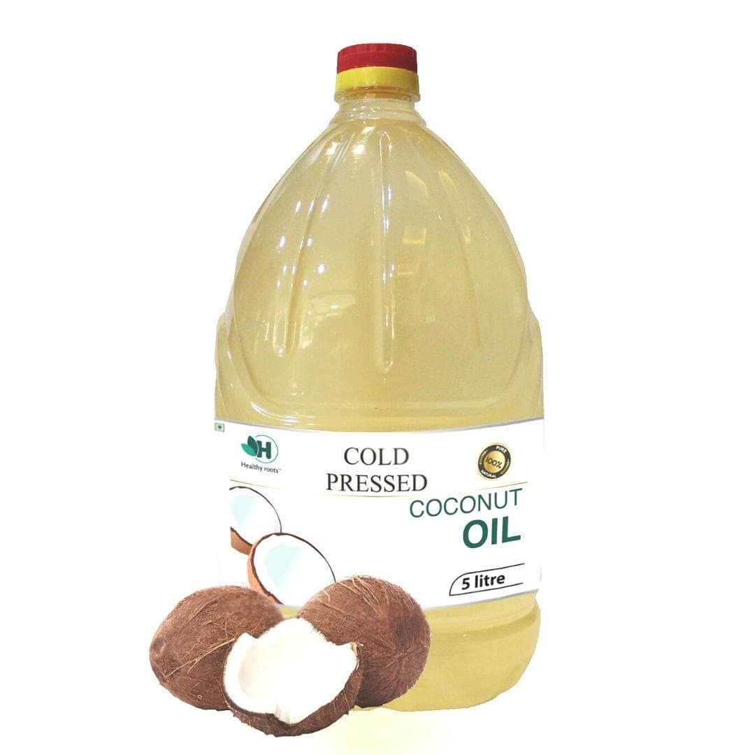 Healthy Roots 5L Cold Pressed Coconut Oil (Virgin, Chekku/Ghani) - 5 Litre Wood Pressed Coconut Oil for cooking