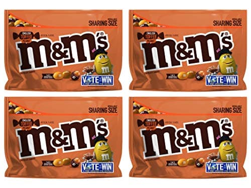 M&M's (Pack of 4) Chocolate Candy Flavor Vote English Toffee Peanut Sharing Size, 9.6 Ounce Bag