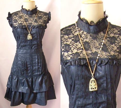 J1890 Vintage Babydoll Retro Lace Tunic Ruffle Disco 60s 70s Gothic Bow Casual Party Prom Cocktail Black Dress Size M L