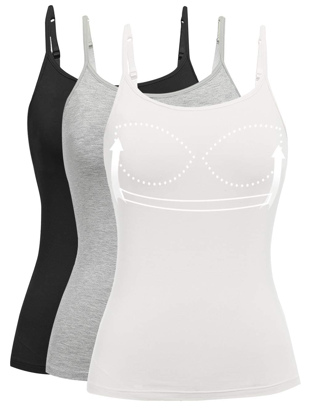 ANYFITTINGWomens Tank Tops Adjustable Strap Camisole with Built in Padded Bra Vest Sleeveless Layer Top 1/2/3 Packs