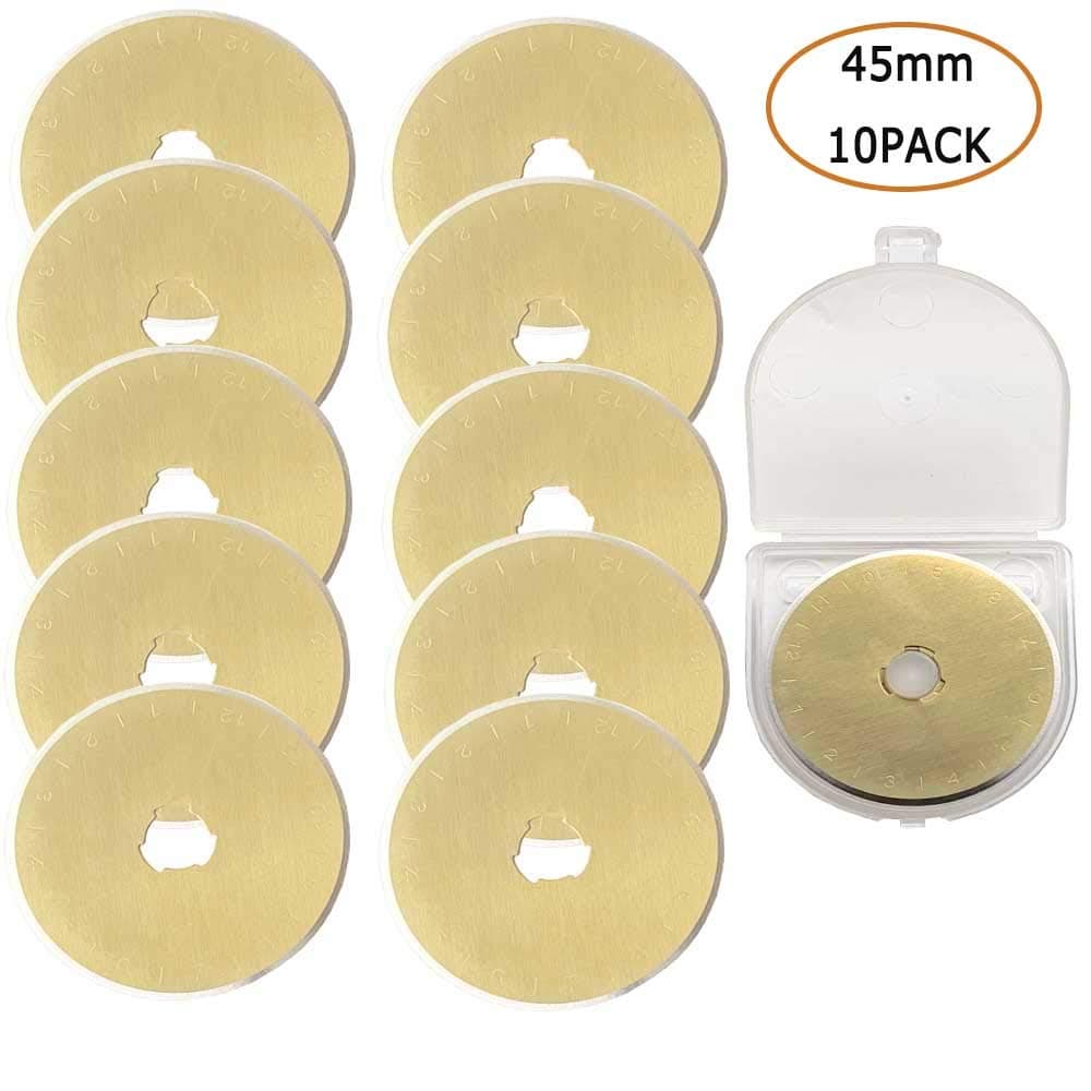 10 Pack Titanium Coated Rotary Cutter Blades 45mm Replacement Blades Quilting Scrapbooking Sewing Arts Crafts,Sharp and Durable&Paper Cutting Qui lter Leather Cutter Tool (Golden)