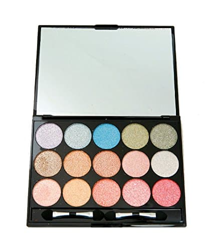 Eyeshadow Palette Makeup Shimmer and Glitter in One Black Palette Kit 15 Colors 2-4 Sided Applicators and Mirror Travel Set Case Kit