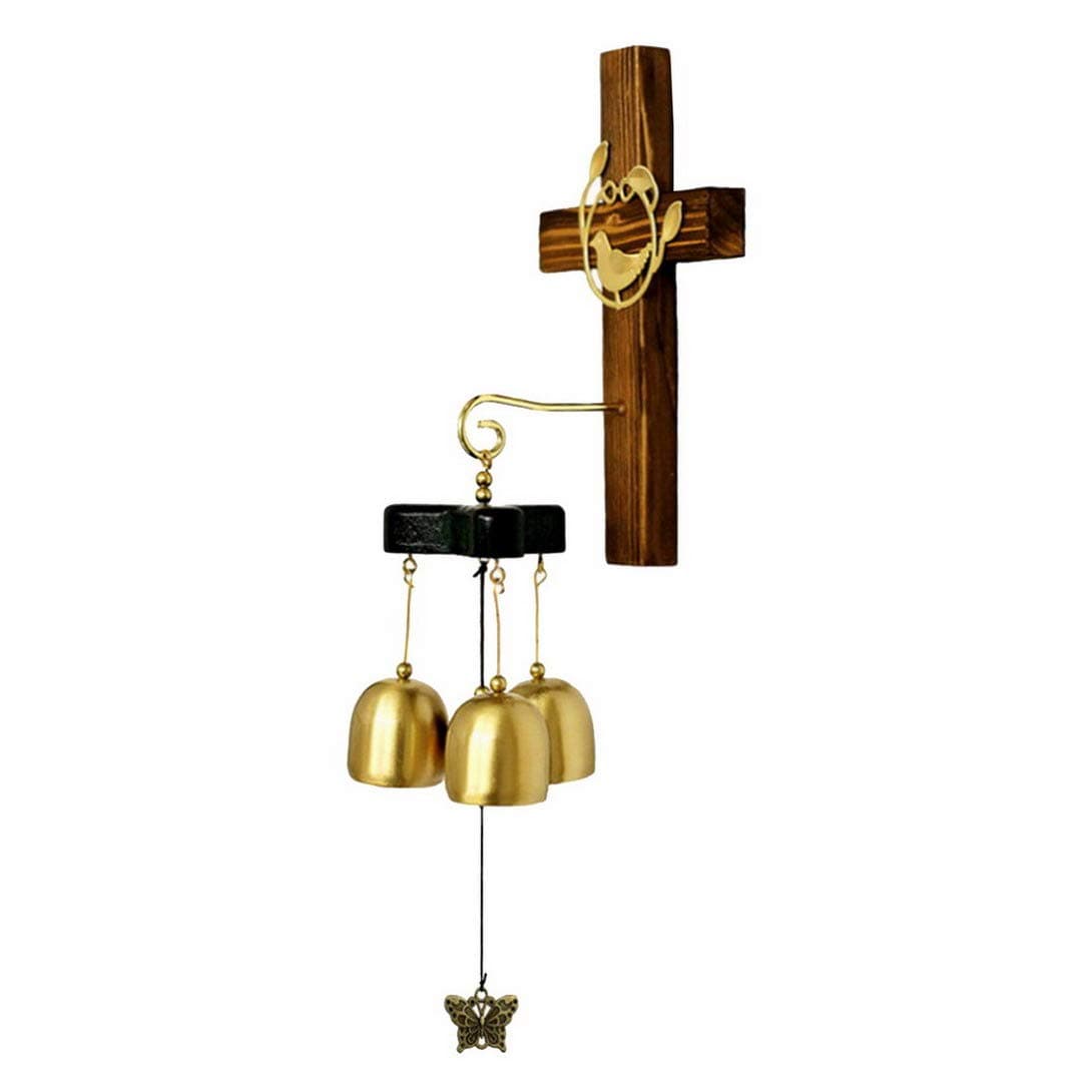 RESTBUY Wind Chime Cross Shape Great Sound Bells Christian Cross Wind Chimes for Yard Doors Window Patio Decor Hanging Ornament Gift