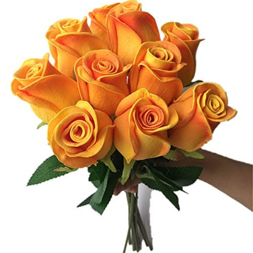 jiumengya 10pcs Real Touch Rose Simulated Fake Latex Champagne Color Rose Flowers 43cm for Wedding Party Artificial Decorative Flowers