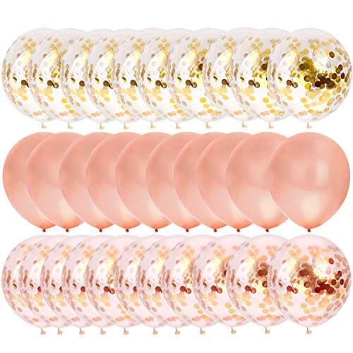 Rose Gold Confetti Balloons Pack of 30, Real Rose Gold Latex Balloons 12'' for Birthday Party, Wedding, Bridal Shower, Baby Shower and Holidays