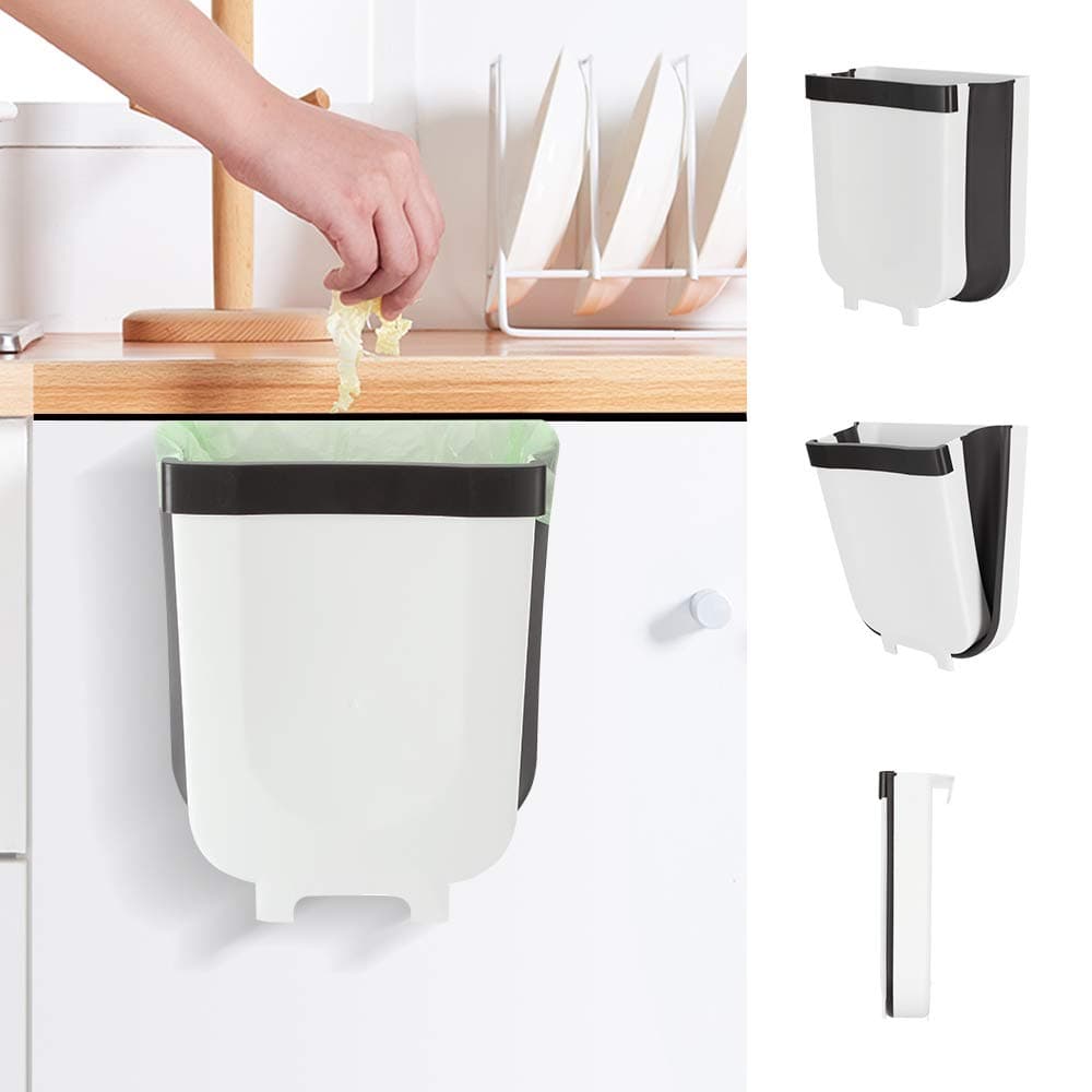 Kitchen Hanging Trash Can Foldable Garbage Can 9 Liter / 2.3 Gallon Home & Outdoor Portable picnicTrash Bin Best for Bathroom Bedroom