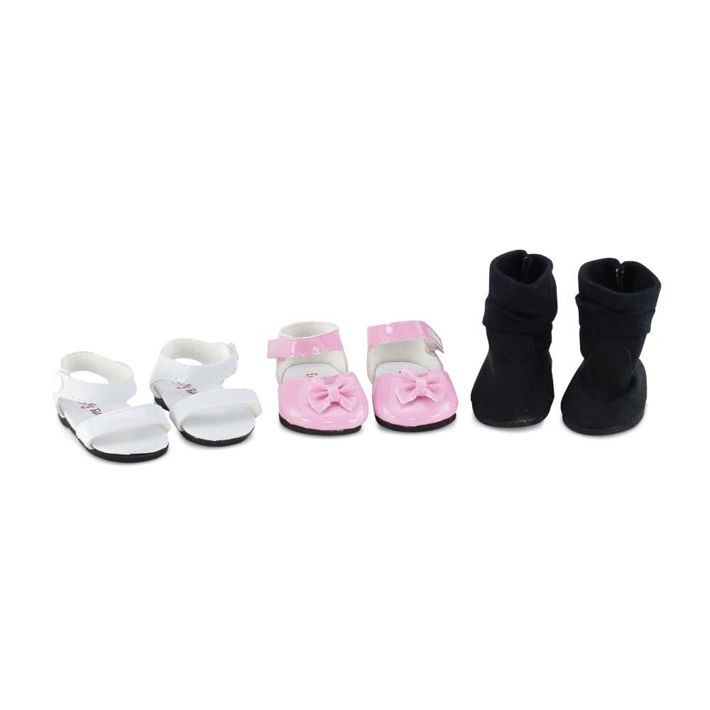 Doll Clothes - 3 Pack 18-Inch Doll Shoes Value Gift Set: Pink Shoes, White Sandals and Black Boots | Accessories Compatible with 18" American Girl Dolls | USA Business