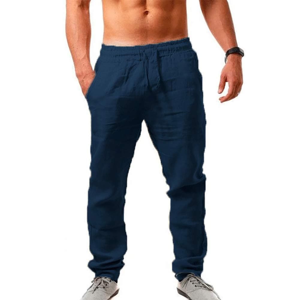 Men's Linen Pants Casual Long Pants - Loose Lightweight Drawstring Yoga Beach Trousers Casual Trousers - 6 Colors