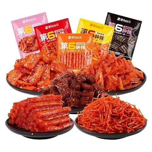 5 kinds of spicy noodles，Handmade Spicy Strip Spicy Stick Spicy Bar Small Gluten, latiao Snacks, Chinese snacks,Instant Delicious Handmade Spicy Snacks，Sweet and spicy traditional gluten (5 bag)