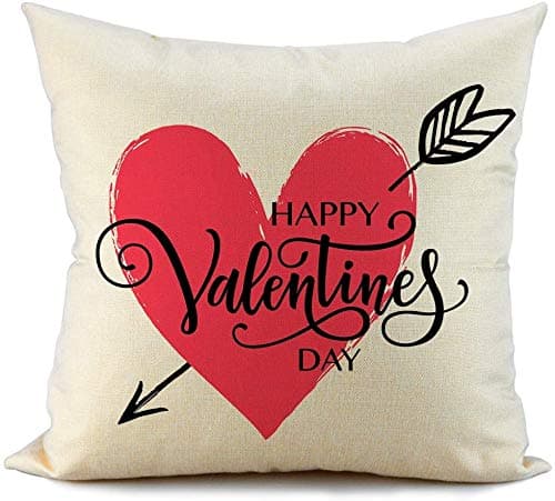 Valentines Red Heart Love Pillow Cover Decorative Cushion Case for Sofa Couch Bedroom Spring Home Decor Cotton Pillowcase 18 x 18 Inch