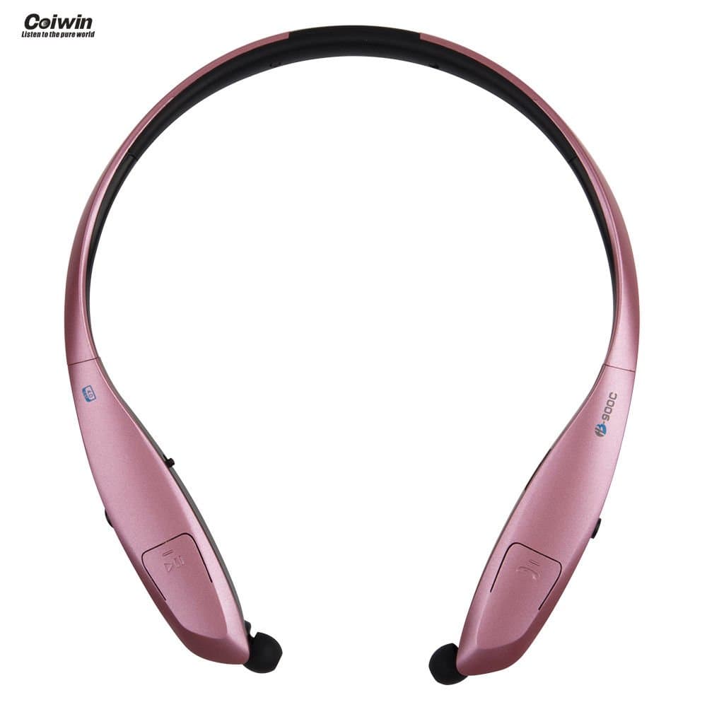 Bluetooth Headset Coiwin HB-900C Wireless Retractable Sports Headphones, Sports/Running/Gym Neckband Style Earbuds for Cellphone (Rose Gold)