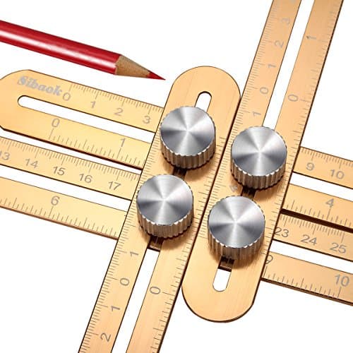 Multi Angle Ruler Measuring Tool, Sibaok Full Aluminum Alloy Metal Universal Angularizer Template Ruler with Pencil, Plush Pack Gift for Builders, Craftsmen, Woodworkers and DIY, Golden