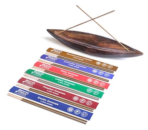 Natural Choice Incense Boat Style Incense Burner and Ash Catcher Plus 6 Incense Fragrance Samples, 12 Hours of Burning Time