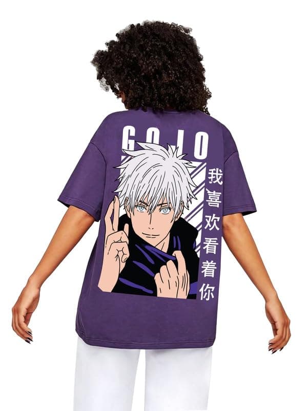 Gozo Satoru Anime Oversized Round Neck Graphic T-Shirt for Women's & Men's