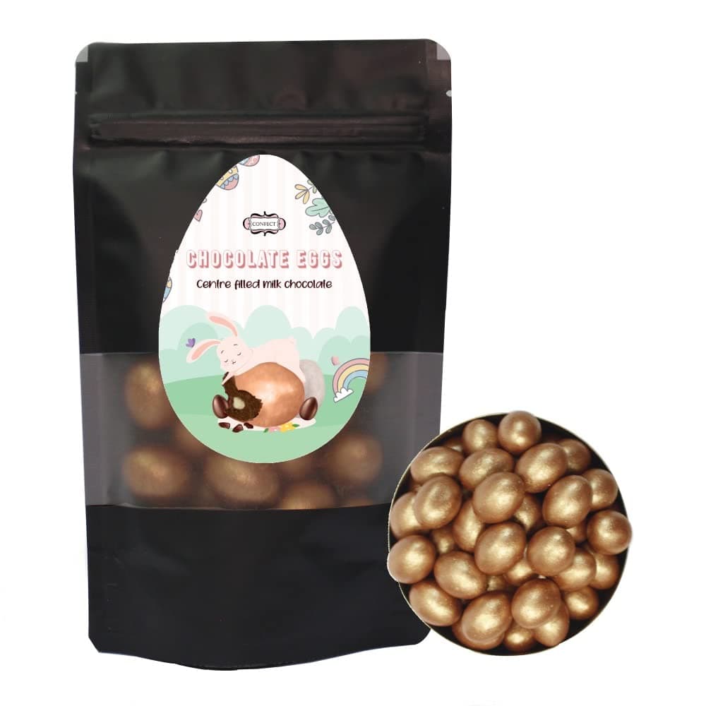 Confect Chocolate Eggs Milk Chocolate with crisp sugar Shell Candy, Easter, Resealable bag - Copper 52 Pcs