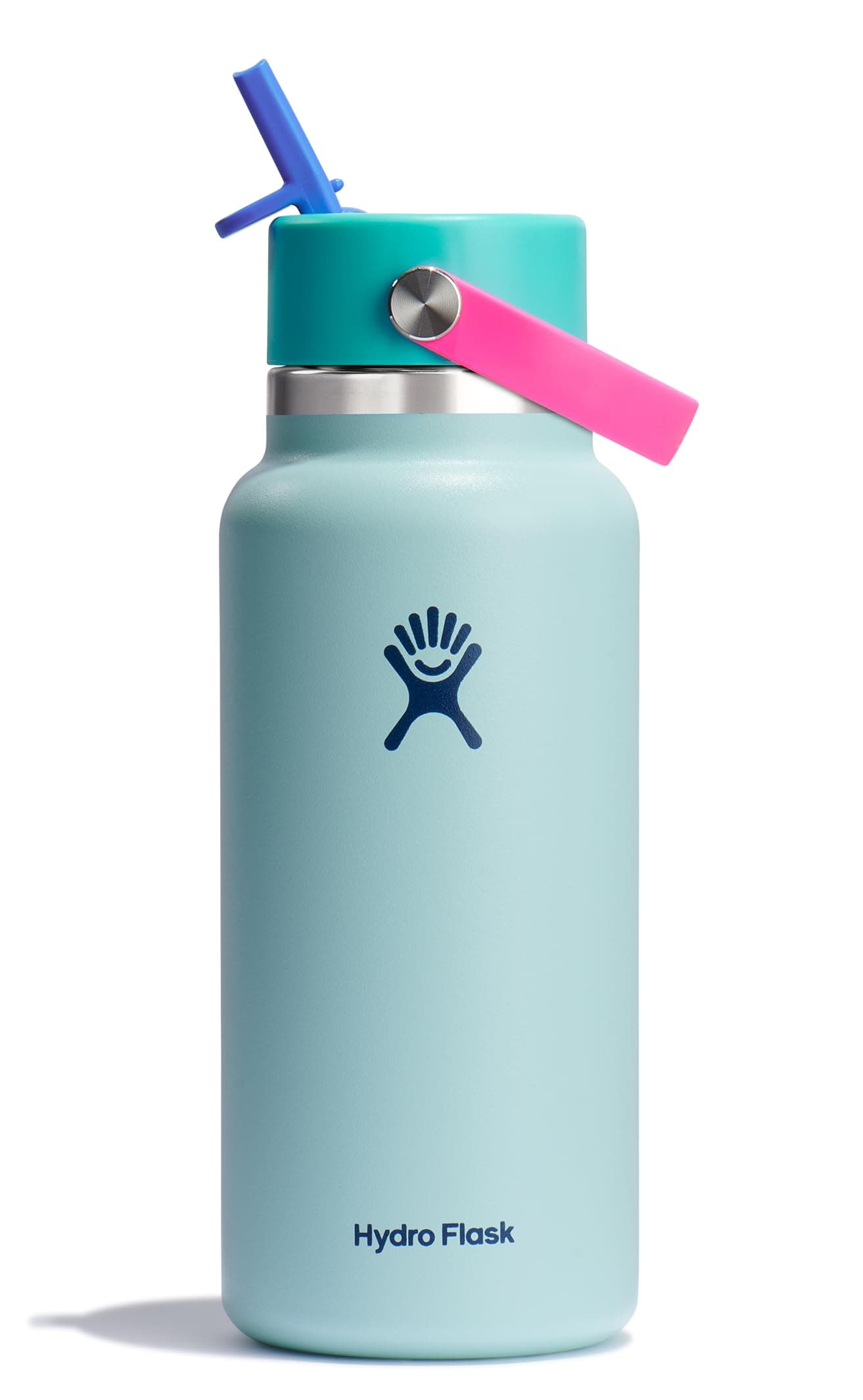 Water Bottle - Insulated Stainless Steel - Wide Mouth Flex Straw Lid, Non Spill, Leakproof and Refillable in 32 Oz Polar Plunge
