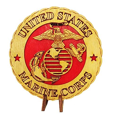 Custom Laser AccentsArmed Forces Marines Military Decorative Three Dimensional Wooden Desk Plaque 4"