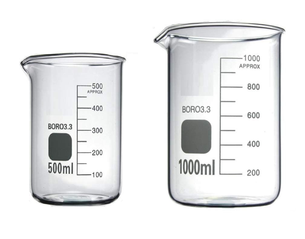 500+1000ml Boro 3.3 Glass Graduated Measuring Beaker for Lab or Kitchen 2 in a Pack